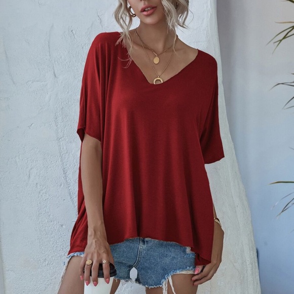 V neck Classic Dolman Sleeve Oversized Top Black - Picture 9 of 13